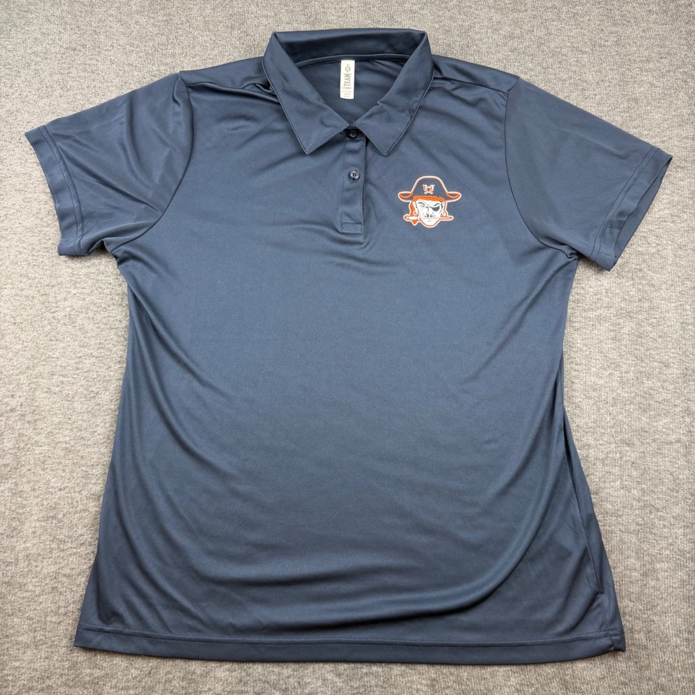 Team 365 Polo‎ Shirt Women XL Blue Pirate Mascot Short Sleeve Performance TT51W